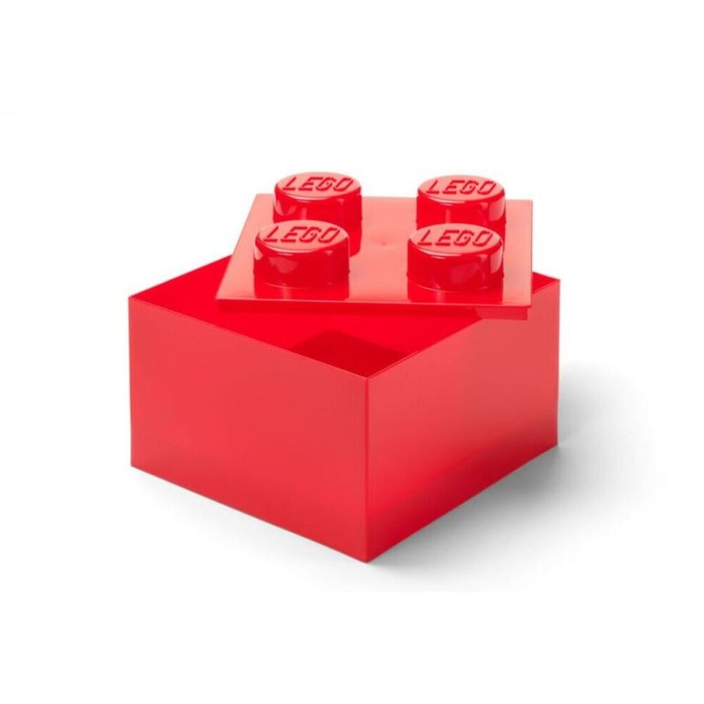 LEGO Stackable Storage Brick with 4 Knobs, Red with a Top Lid Translucent